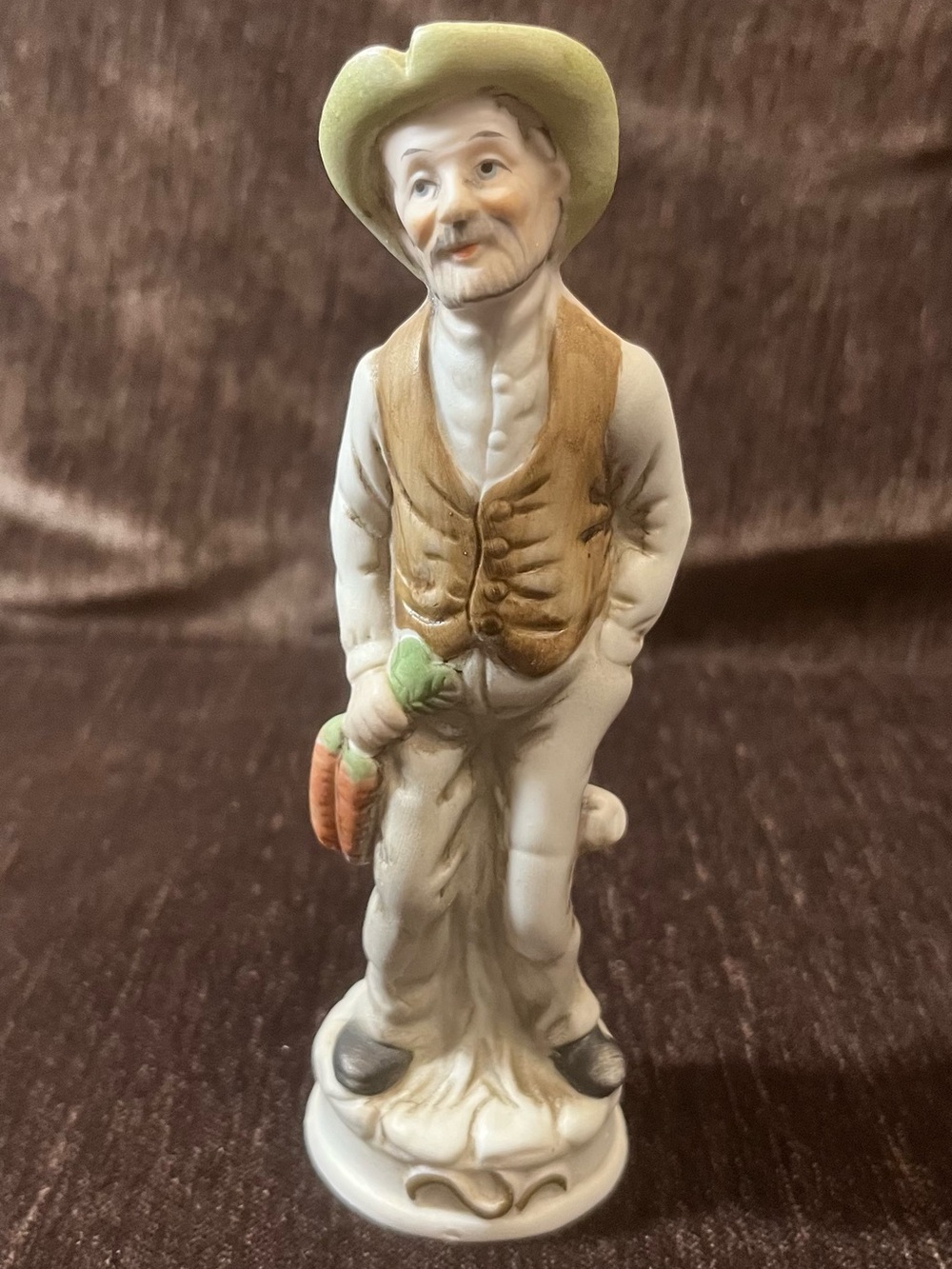 Porcelain Farmer Figurine in Cream and Brown